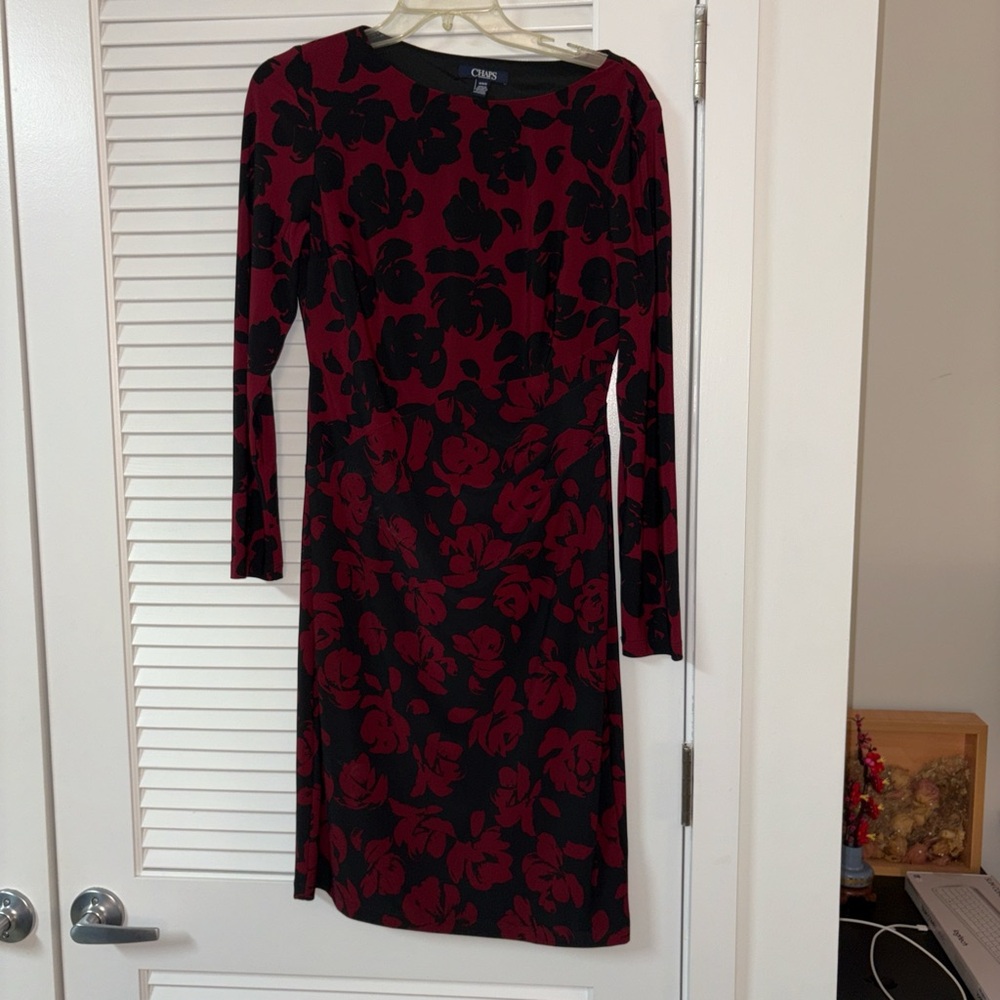 Chaps Red and Black Floral Mini Dress